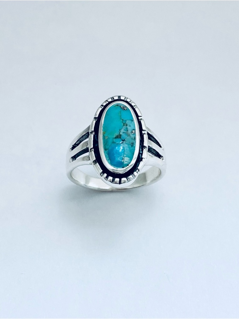 Sterling Silver Oval Genuine Turquoise Ring, Statement Rings, Stone Jewelry - Picture 5 of 14